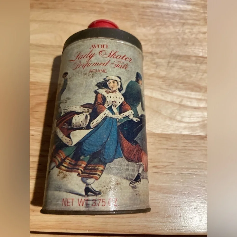 Vintage Avon Lady Skater talc tin Ariane & sweet honesty